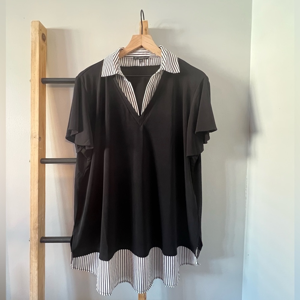 Adrianna Papell Black and White Striped Blouse